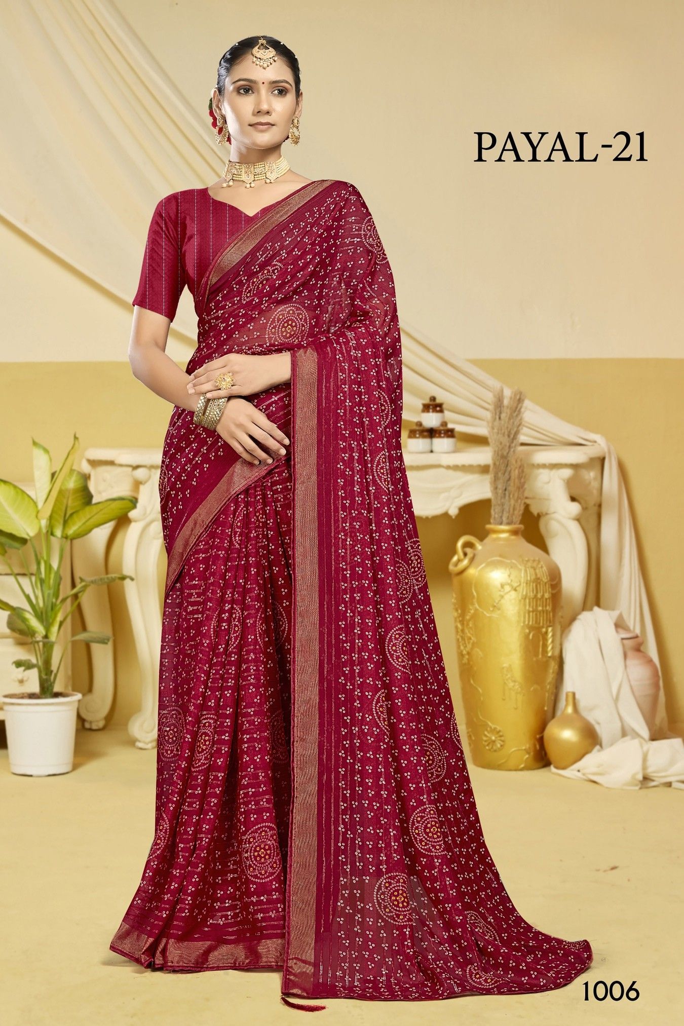 Payal-21 Red Georgette Saree with Bandhani Print & Self Border - Image 7