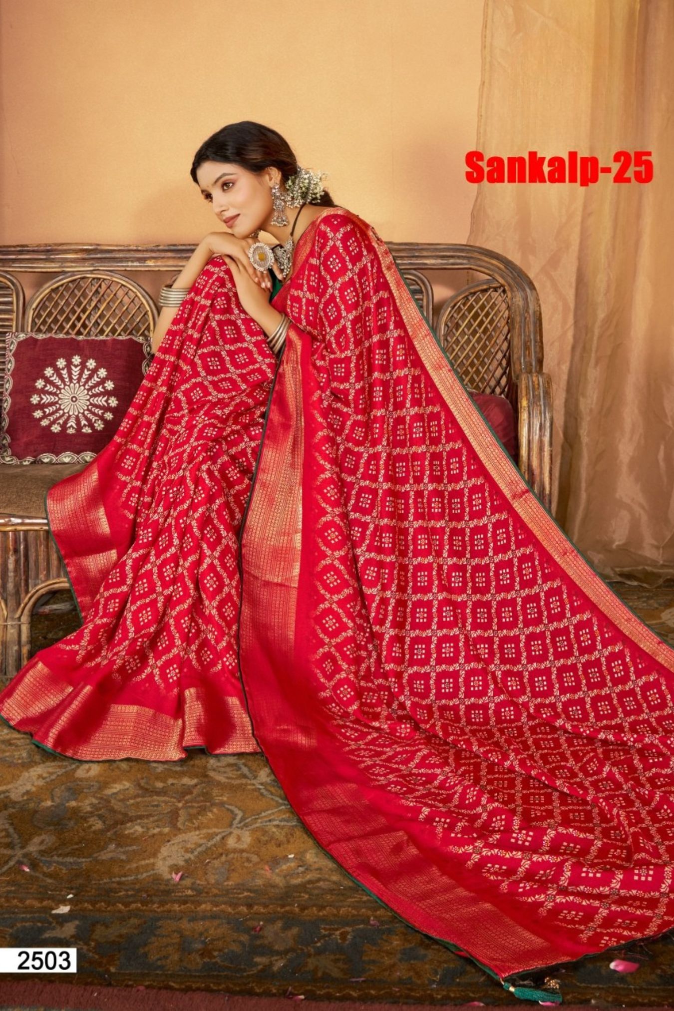 Sankalp-25 Navy Blue Georgette Saree with Floral Geometric Print & Golden Zari Border - Image 3