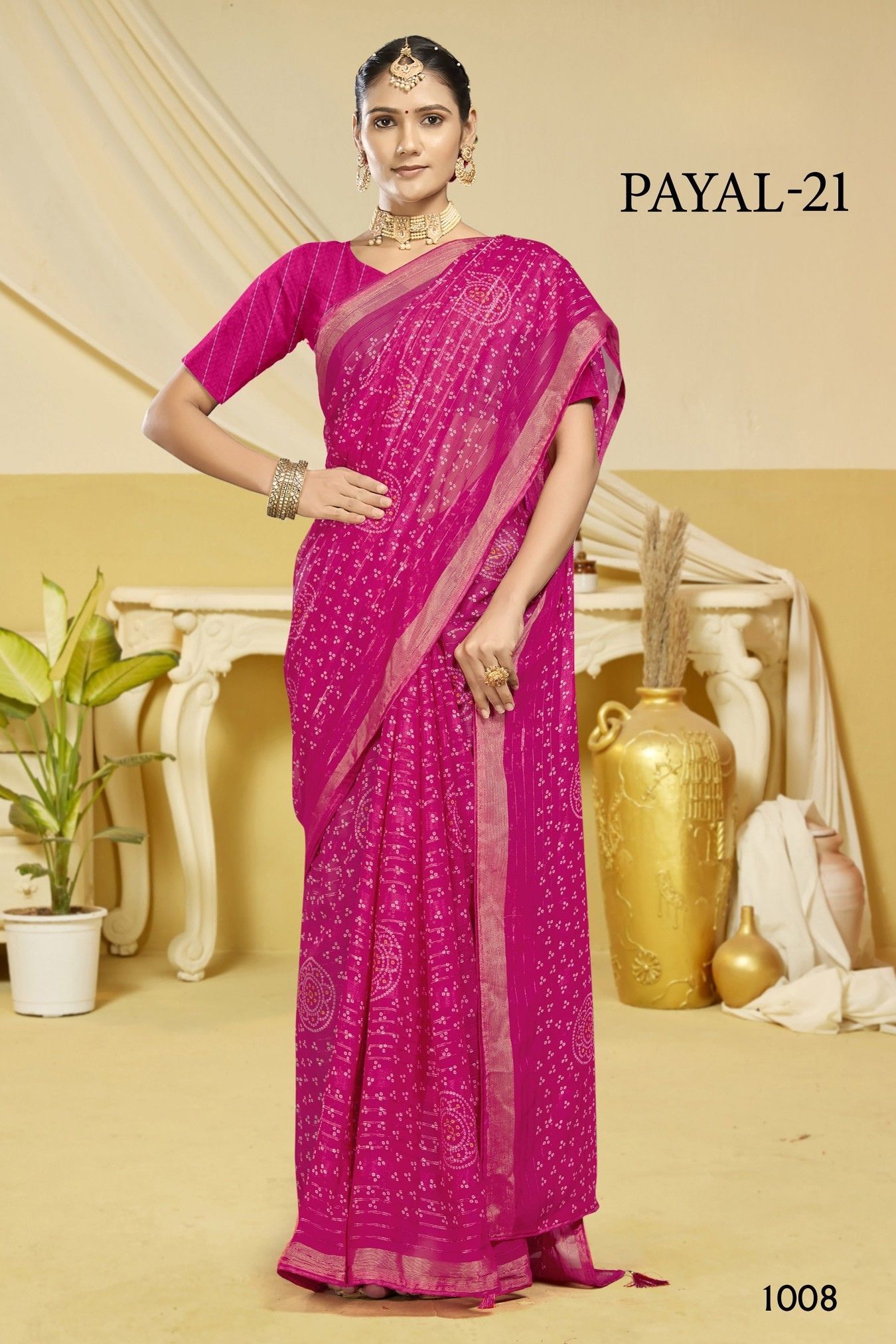 Payal-21 Red Georgette Saree with Bandhani Print & Self Border - Image 6