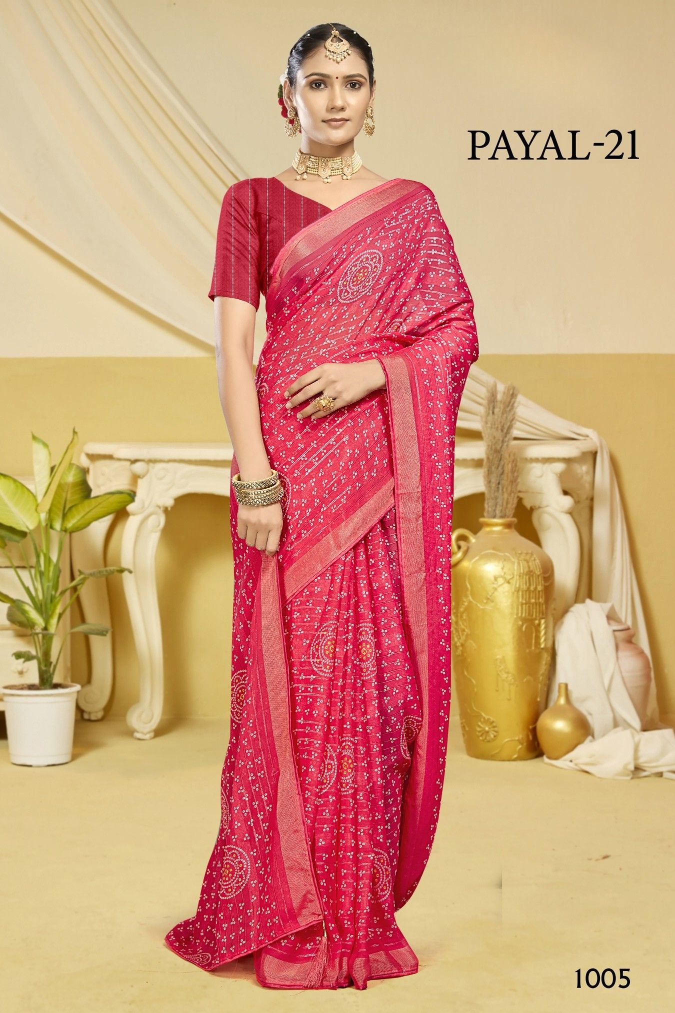 Payal-21 Red Georgette Saree with Bandhani Print & Self Border - Image 5