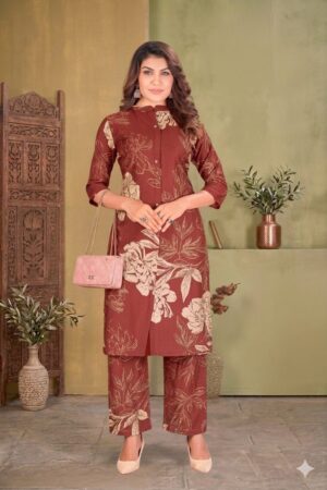 Rust Bloom 2-Piece Ready to Wear Set | Floral Print Kurta & Straight Pant