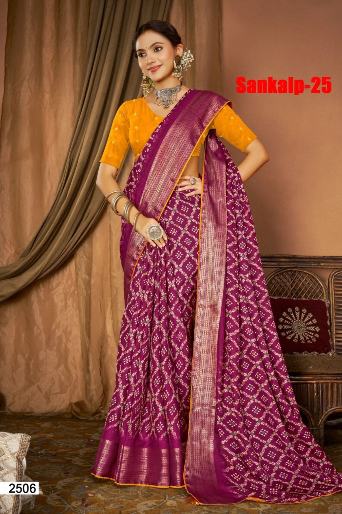 Sankalp-25 Navy Blue Georgette Saree with Floral Geometric Print & Golden Zari Border - Image 2