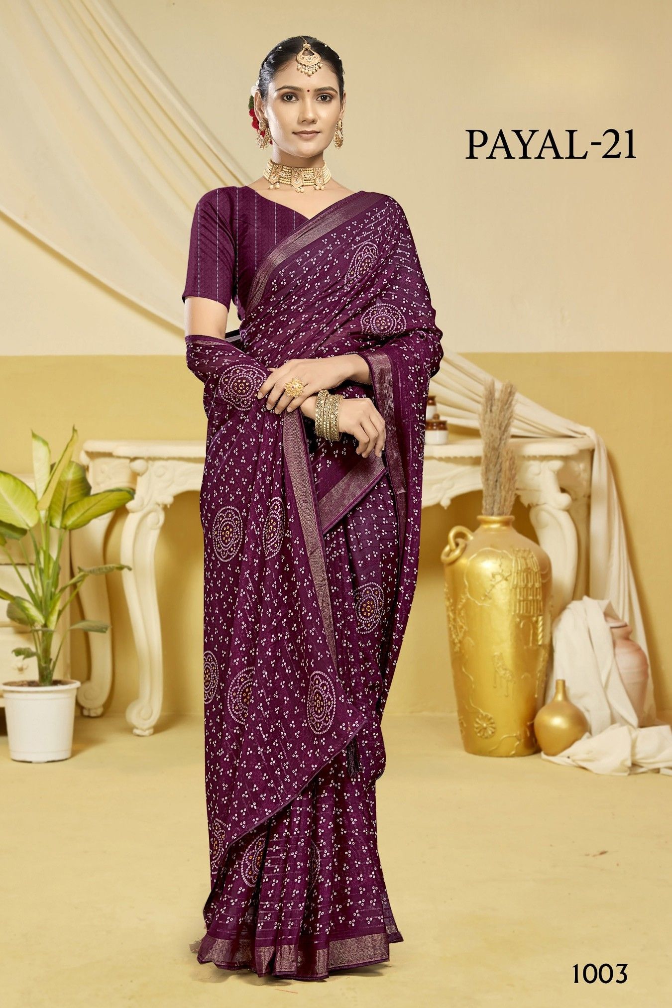 Payal-21 Red Georgette Saree with Bandhani Print & Self Border - Image 4