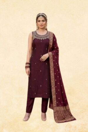 Wine Maroon Georgette 3-Piece Sleeveless Straight Kurta Set