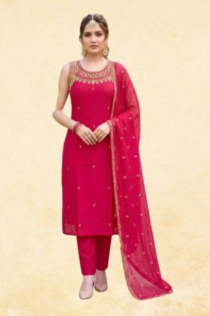 Crimson Pink Georgette 3-Piece Sleeveless Straight Kurta Set
