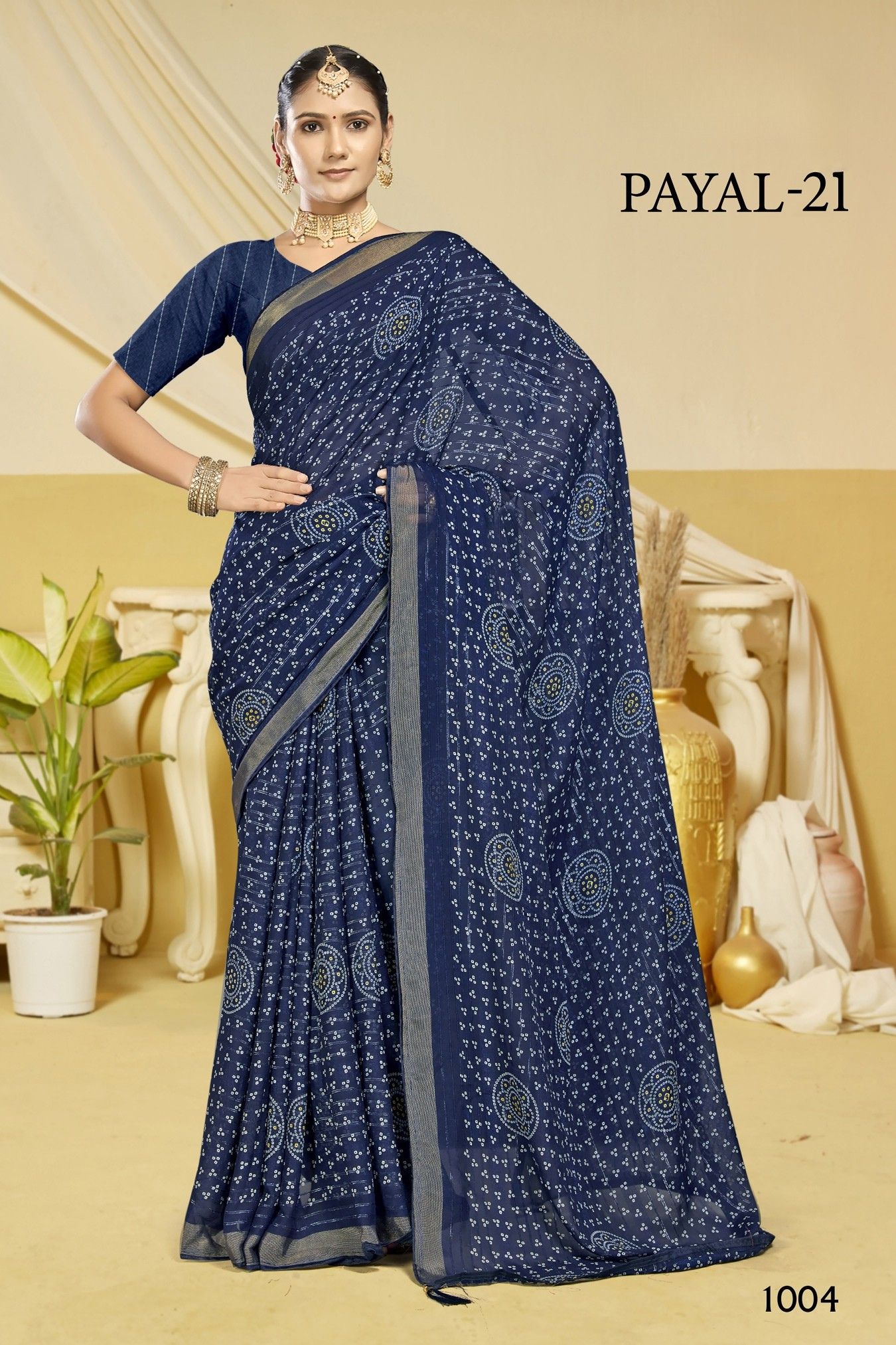 Payal-21 Red Georgette Saree with Bandhani Print & Self Border - Image 3