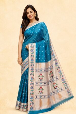 Royal Peacock Traditional Paithani Silk Saree with Woven Peacock Pallu & Zari Border
