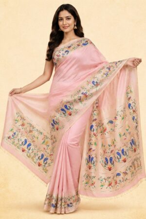 Gulabi Bahar Soft Pink Paithani Silk Saree with Woven Peacock Vine Pallu & Zari Border