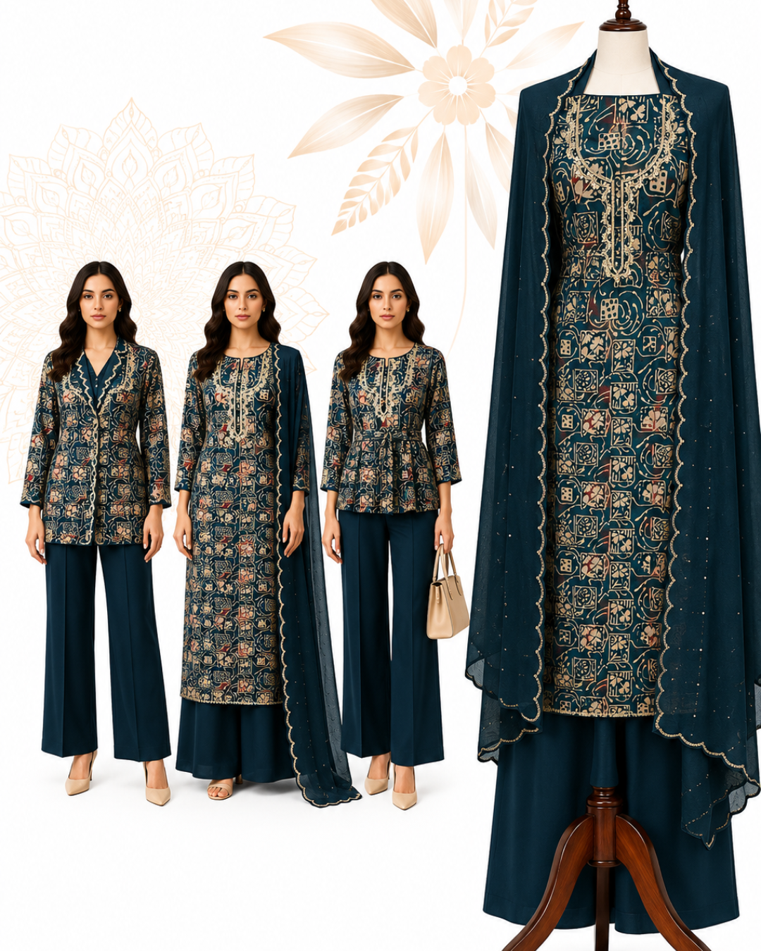Premium Teal Blue Cotton Printed Dress Material