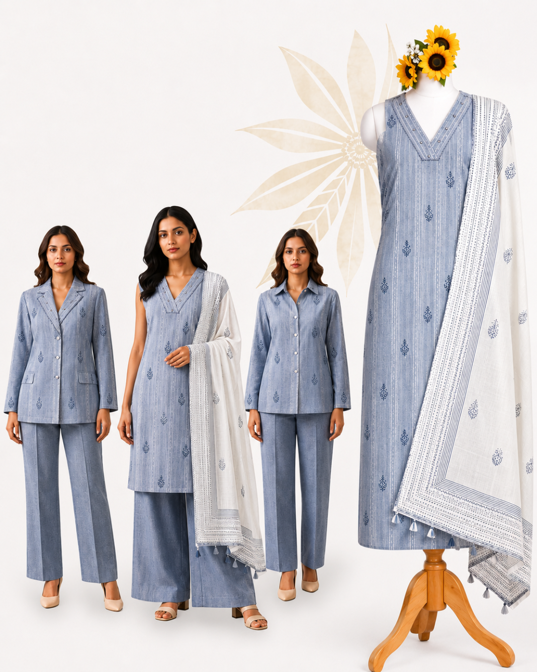 Premium Powder Blue Cotton Printed Dress Material