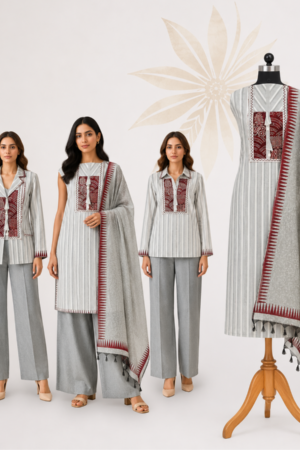 Light Grey Cotton Printed Dress Material