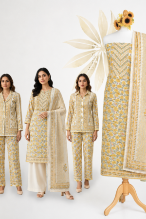 Mustard Yellow Premium Cotton Floral Unstitched Dress Material