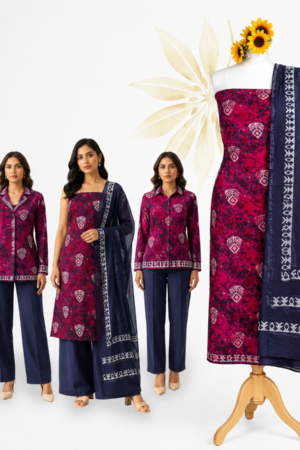 Magenta Premium Cotton Printed Unstitched Dress Material Set