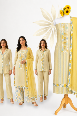 Lemon Yellow Premium Cotton Printed Unstitched Dress Material