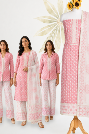 Baby Pink Premium Cotton Floral Unstitched Dress Material