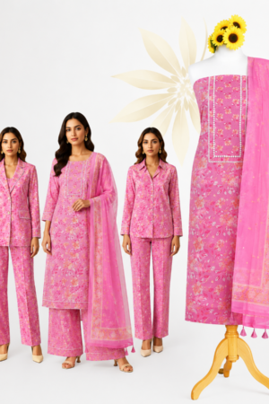 Candy Pink Premium Cotton Floral Unstitched Dress Material