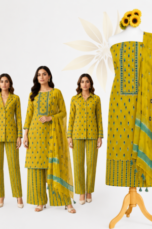 Mustard Yellow Premium Cotton Printed Unstitched Dress Material