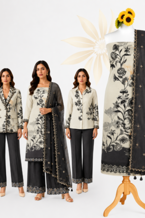 Black & Off White Premium Cotton Dress Material