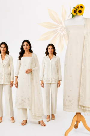 Elegant Off White Premium Cotton Unstitched Dress Material