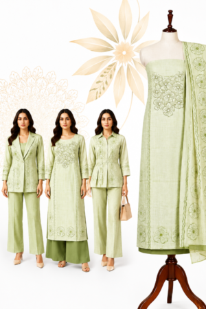 Premium Pistachio Green Cotton Floral Dress Material