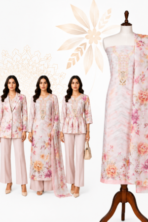 Premium Blush Pink Cotton Floral Dress Material
