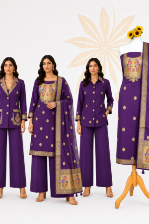 Premium Purple Paithani Silk Unstitched Dress Material