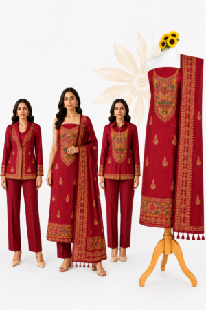 Premium Maroon Paithani Silk Unstitched Dress Material