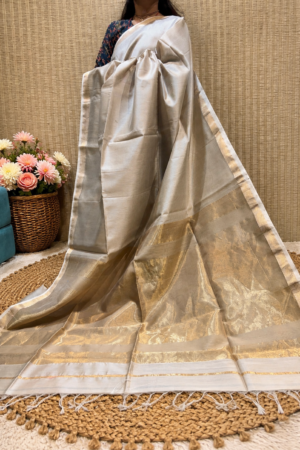 Maheshwari Handloom | Off White Cotton Silk Saree with Rich Gold Zari Woven Border