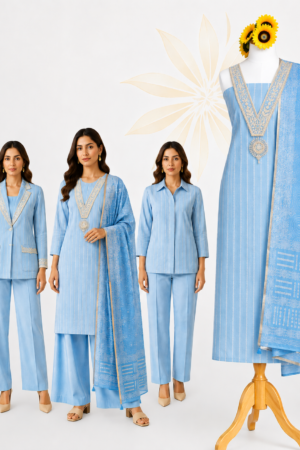 Sky Blue Premium Cotton Dress Material Set