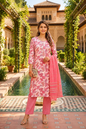 Blush Pink Capsule 3-Piece Kurta Set with Botanical Floral Print