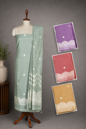 Sage Green Premium Jamdhani Handwoven Cotton Chanderi Unstitched Dress Material